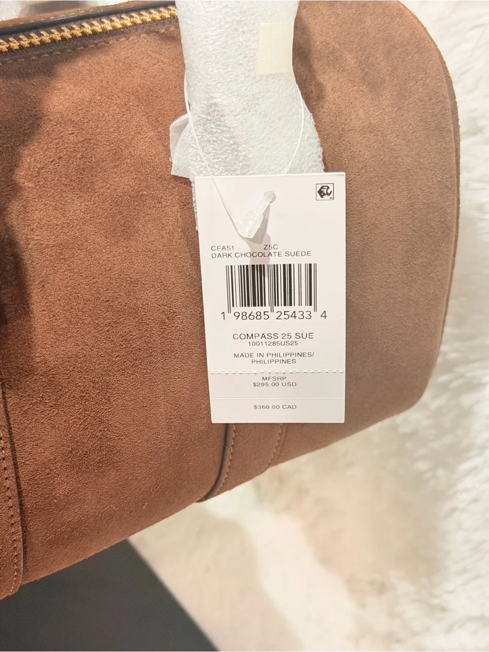 Coach Compass Bag 25 Dark Chocolate Suede NWT